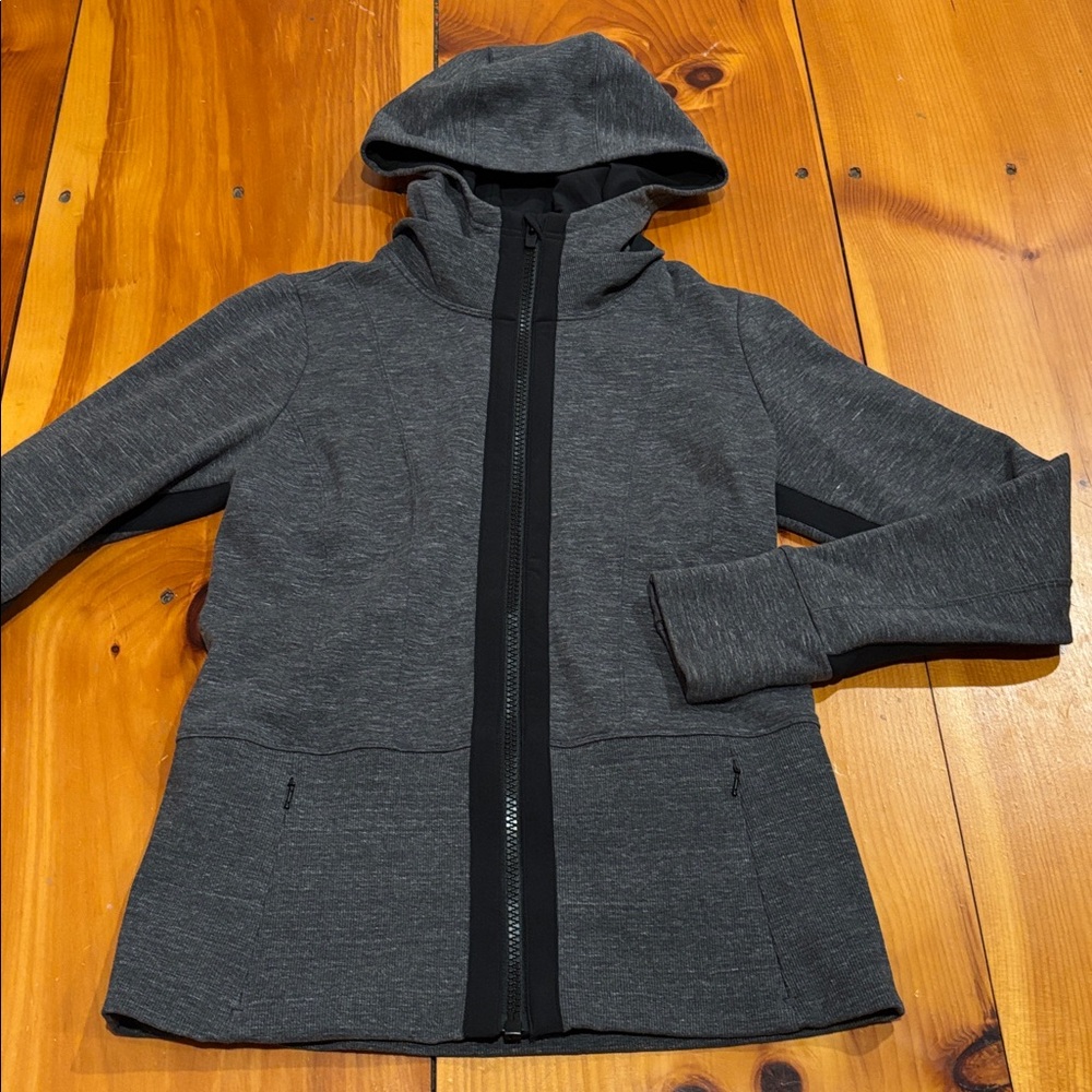 ATHLETA S Charcoal Black Victory Athletic Jacket Hooded Thumbholes